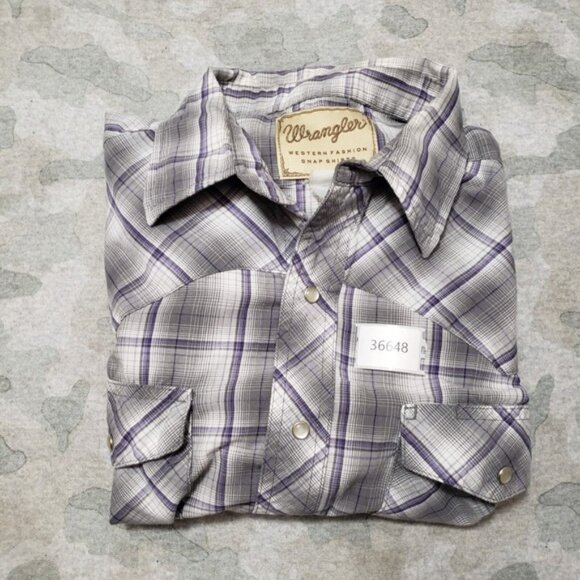 Wrangler Shirt Mens XL Gray Western Pockets Pearl Snap Long Sleeve Plaid - Picture 8 of 8